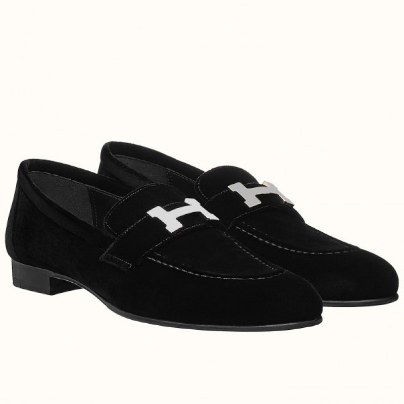 Hermes Paris Loafers In Black Velvet RB372